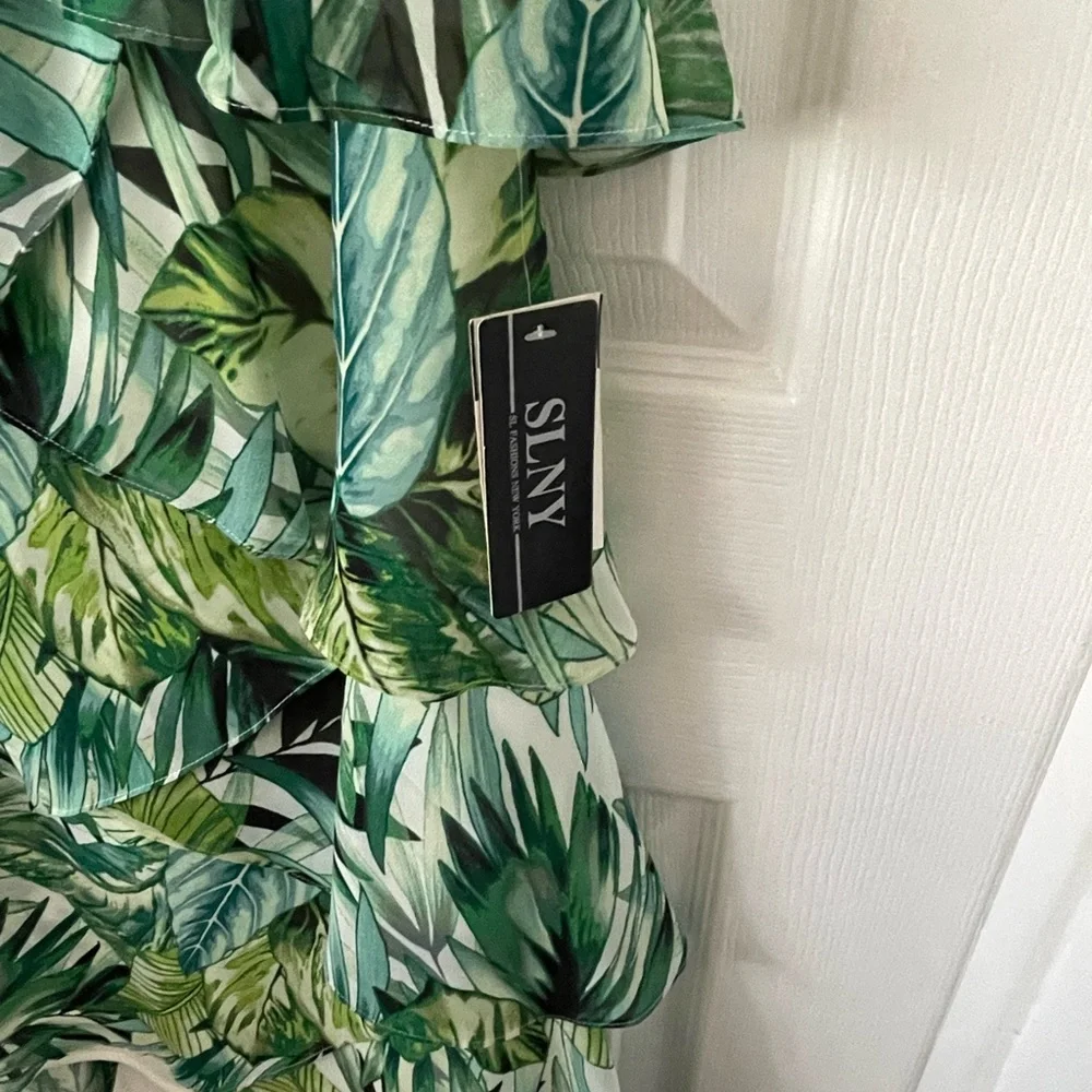 NWT SLNY Palm Print Tiered Dress, Size 10